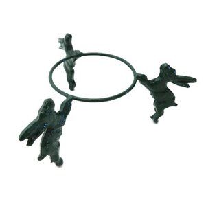 Bunny Plant Stand Dark Green Enamel Metal Planter Pot Holder